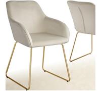 TecTake® Silla de Comedor de Terciopelo, Silla Salón con Estructura de Patín y Respaldo Continuo, Silla Comedor con Pies Ajustables y Antideslizantes, Silla Cocina, Oficina - 1 Silla Crema/Oro