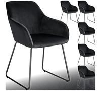 TecTake® Silla de Comedor de Terciopelo, Silla Salón con Estructura de Patín y Respaldo Continuo, Silla Comedor con Pies Ajustables y Antideslizantes, Silla Cocina, Oficina - 6 sillas Negro/Negro