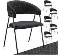 TecTake® Silla de Comedor Elegante con Diseño Acolchado, Asiento Confortable, Patas de Acero, Capacidad de Carga 150 kg, Silla Acolchada, Sillas de Comedor Salón Moderno - 6 Sillas Negro