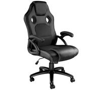 tectake Silla de Escritorio de Oficina, Racing, con Reposabrazos, Poliuretano (Negro-Negro)
