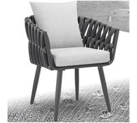 TecTake® Silla de Jardín con Diseño de Cuerda, Silla de Terraza en Aluminio, Cojín en Asiento y Respaldo, Fundas Extraíbles y Repelentes al Agua, Patas de Plástico Ajustables, Resistente a Intemperie