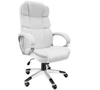 TecTake® Silla de Oficina Ergonómica, Piel Sintética, Giratoria, con Reposacabezas Acolchado y Ajuste de Altura, Base con Ruedas, Sillón Escritorio, Amortiguador de Seguridad - Blanco