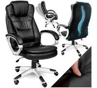 tectake® Silla de Oficina Giratoria 360°, Ajustable en Altura, Carga 150 kg | Reposacabezas Acolchado, Acolchado hasta 12 cm, Base con 5 Ruedas, Diseño Ergonómico, Basculante, Respaldo Alto, Negro