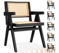 TecTake® Silla Estilo Boho, Ratán Vienés, con Reposabrazos, Madera Maciza, Silla Cocina, Muebles de Cocina, Muebles de Salon, Sillas de Comedor - 6 Unidades Negro