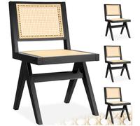 TecTake® Silla Estilo Boho, Ratán Vienés, Sin Reposabrazos, Madera Maciza, Silla Cocina, Muebles de Cocina, Muebles de Salon, Sillas de Comedor - 4 Unidades Negro