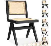 TecTake® Silla Estilo Boho, Ratán Vienés, Sin Reposabrazos, Madera Maciza, Silla Cocina, Muebles de Cocina, Muebles de Salon, Sillas de Comedor - 6 Unidades Negro