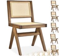TecTake® Silla Estilo Boho, Ratán Vienés, Sin Reposabrazos, Madera Maciza, Silla Cocina, Muebles de Cocina, Muebles de Salon, Sillas de Comedor - 6 Unidades Roble Claro