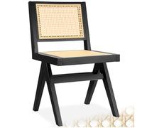 TecTake® Silla Estilo Boho, Ratán Vienés, Sin Reposabrazos, Madera Maciza, Silla Cocina, Muebles de Cocina, Muebles de Salon, Sillas de Comedor - 1 Unidad Negro
