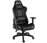 TecTake® Silla Gaming, Silla Ergonómica con Reposabrazos Ajustables, Silla de Estudio Moderna, Silla con Reposacabezas y Cojín Lumbar Extraíbles, Mecanismo Basculante, Rotación 360° - Negro/Negro
