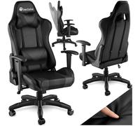 TecTake® Silla Gaming, Silla Ergonómica con Reposabrazos Ajustables, Silla de Estudio Moderna, Silla con Reposacabezas y Cojín Lumbar Extraíbles, Mecanismo Basculante, Rotación 360° - Negro/Negro
