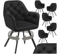 TecTake® Silla Giratoria de Terciopelo, Diseño Acolchado, Sillas de Comedor con Patas de Acero, Amplio Asiento, Respaldo Continuo, Giro 180°, Sillas Cocina, Sillas Comedor - 6 Sillas Negro