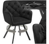 TecTake® Silla Giratoria de Terciopelo, Diseño Acolchado, Sillas de Comedor con Patas de Acero, Amplio Asiento, Respaldo Continuo, Giro 180°, Sillas Cocina, Sillas Comedor - 1 Silla Negro