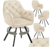 TecTake® Silla Giratoria de Terciopelo, Diseño Acolchado, Sillas de Comedor con Patas de Acero, Amplio Asiento, Respaldo Continuo, Giro 180°, Sillas Cocina, Sillas Comedor - 4 Sillas Crema
