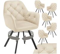 TecTake® Silla Giratoria de Terciopelo, Diseño Acolchado, Sillas de Comedor con Patas de Acero, Amplio Asiento, Respaldo Continuo, Giro 180°, Sillas Cocina, Sillas Comedor - 6 Sillas Crema