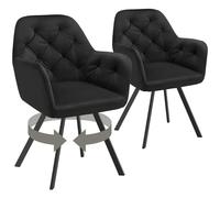 TecTake® Silla Giratoria de Terciopelo, Diseño Acolchado, Sillas de Comedor con Patas de Acero, Amplio Asiento, Respaldo Continuo, Giro 180°, Sillas Cocina, Sillas Comedor - 2 Sillas Negro