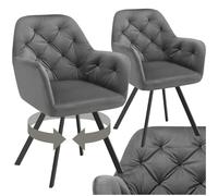 TecTake® Silla Giratoria de Terciopelo, Diseño Acolchado, Sillas de Comedor con Patas de Acero, Amplio Asiento, Respaldo Continuo, Giro 180°, Sillas Cocina, Sillas Comedor - 2 Sillas Antracita