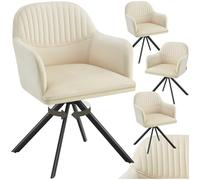 TecTake® Silla Giratoria Tapizada con Respaldo Continuo, Patas de Acero Giratorias 360º, Silla Dormitorio, Butacas de Salon, Sillas Comedor, Silla Comedor Nordica - 4 Sillas Crema/Negro