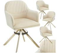 TecTake® Silla Giratoria Tapizada con Respaldo Continuo, Patas de Acero Giratorias 360º, Silla Dormitorio, Butacas de Salon, Sillas Comedor, Silla Comedor Nordica - 4 Sillas Crema/Oro