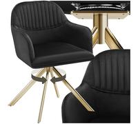 TecTake® Silla Giratoria Tapizada con Respaldo Continuo, Patas de Acero Giratorias 360º, Silla Dormitorio, Butacas de Salon, Sillas Comedor, Silla Comedor Nordica - 1 Silla Negro/Oro