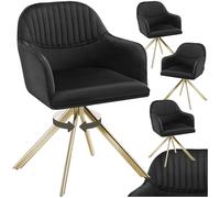 TecTake® Silla Giratoria Tapizada con Respaldo Continuo, Patas de Acero Giratorias 360º, Silla Dormitorio, Butacas de Salon, Sillas Comedor, Silla Comedor Nordica - 4 Sillas Negro/Oro