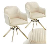 TecTake® Silla Giratoria Tapizada con Respaldo Continuo, Patas de Acero Giratorias 360º, Silla Dormitorio, Butacas de Salon, Sillas Comedor, Silla Comedor Nordica - 2 Sillas Crema/Oro