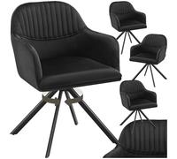 TecTake® Silla Giratoria Tapizada con Respaldo Continuo, Patas de Acero Giratorias 360º, Silla Dormitorio, Butacas de Salon, Sillas Comedor, Silla Comedor Nordica - 4 Sillas Negro/Negro