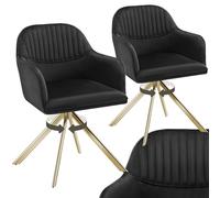 TecTake® Silla Giratoria Tapizada con Respaldo Continuo, Patas de Acero Giratorias 360º, Silla Dormitorio, Butacas de Salon, Sillas Comedor, Silla Comedor Nordica - 2 Sillas Negro/Oro