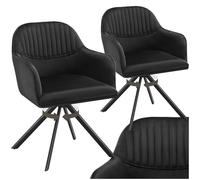 TecTake® Silla Giratoria Tapizada con Respaldo Continuo, Patas de Acero Giratorias 360º, Silla Dormitorio, Butacas de Salon, Sillas Comedor, Silla Comedor Nordica - 2 Sillas Negro/Negro
