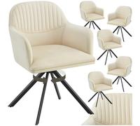 TecTake® Silla Giratoria Tapizada con Respaldo Continuo, Patas de Acero Giratorias 360º, Silla Dormitorio, Butacas de Salon, Sillas Comedor, Silla Comedor Nordica - 6 Sillas Crema/Negro