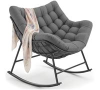 tectake® Silla Mecedora, Cojín Lavable Grueso, Sillon Lectura, 99,5 x 93 x 89 cm, Carga 120 kg, Butaca Salon, Interior Exterior, Sillon Lactancia, Sillones Dormitorio, Butaca Dormitorio - Antracita