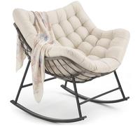 tectake® Silla Mecedora, Cojín Lavable Grueso, Sillon Lectura, 99,5 x 93 x 89 cm, Carga 120 kg, Butaca Salon, Interior Exterior, Sillon Lactancia, Sillones Dormitorio, Butaca Dormitorio - Beige