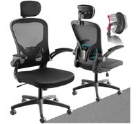 TecTake® Silla Oficina Giratoria 360°, Silla Ergonomica Escritorio con Reposacabezas Ajustable, Apoyo Lumbar, Altura del Asiento y Reposabrazos Regulables, Malla Transpirable,Silla Escritorio - Negro