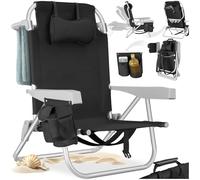 tectake® Silla Playa Plegable con Respaldo Ajustable, Estructura de Aluminio, Función Mochila, Silla Camping Ligera, Ideal cómo Sillas Playa o Sillas Plegables Camping para Relax - 1 Unidad Negro