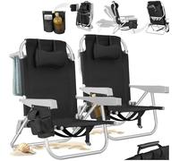 TecTake® Silla Playa Plegable con Respaldo Ajustable, Función Mochila, Silla Camping Ligera, Ideal cómo Sillas Playa o Sillas Plegables Camping para Relax - 2 Unidades Negro
