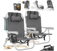 TecTake® Silla Playa Plegable con Respaldo Ajustable, Función Mochila, Silla Camping Ligera, Ideal cómo Sillas Playa o Sillas Plegables Camping para Relax - 2 Unidades Gris
