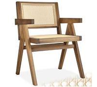 TecTake® Silla Retro Estilo Años 50, Ratán Vienés, con Reposabrazos, Madera Maciza, Silla Cocina, Muebles de Cocina, Muebles de Salon, Sillas de Comedor - 1 Unidad Roble Claro