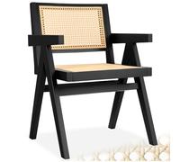 TecTake® Silla Retro Estilo Años 50, Ratán Vienés, con Reposabrazos, Madera Maciza, Silla Cocina, Muebles de Cocina, Muebles de Salon, Sillas de Comedor - 1 Unidad Negro