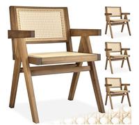 TecTake® Silla Retro Estilo Años 50, Ratán Vienés, con Reposabrazos, Madera Maciza, Silla Cocina, Muebles de Cocina, Muebles de Salon, Sillas de Comedor - 4 Unidades Roble Claro
