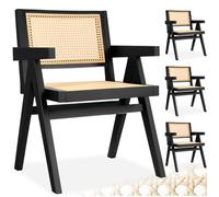TecTake® Silla Retro Estilo Años 50, Ratán Vienés, con Reposabrazos, Madera Maciza, Silla Cocina, Muebles de Cocina, Muebles de Salon, Sillas de Comedor - 4 Unidades Negro