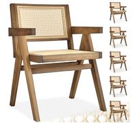 TecTake® Silla Retro Estilo Años 50, Ratán Vienés, con Reposabrazos, Madera Maciza, Silla Cocina, Muebles de Cocina, Muebles de Salon, Sillas de Comedor - 6 Unidades Roble Claro