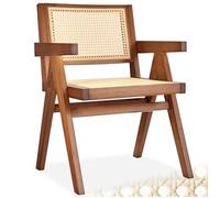 TecTake® Silla Retro Estilo Años 50, Ratán Vienés, con Reposabrazos, Madera Maciza, Silla Cocina, Muebles de Cocina, Muebles de Salon, Sillas de Comedor - 1 Unidad Roble Oscuro