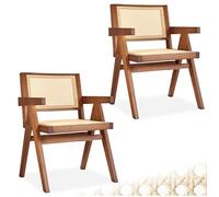 TecTake® Silla Retro Estilo Años 50, Ratán Vienés, con Reposabrazos, Madera Maciza, Silla Cocina, Muebles de Cocina, Muebles de Salon, Sillas de Comedor - 2 Unidades Roble Oscuro