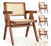 TecTake® Silla Retro Estilo Años 50, Ratán Vienés, con Reposabrazos, Madera Maciza, Silla Cocina, Muebles de Cocina, Muebles de Salon, Sillas de Comedor - 4 Unidades Roble Oscuro