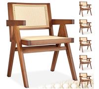 TecTake® Silla Retro Estilo Años 50, Ratán Vienés, con Reposabrazos, Madera Maciza, Silla Cocina, Muebles de Cocina, Muebles de Salon, Sillas de Comedor - 6 Unidades Roble Oscuro