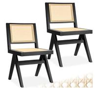 TecTake® Silla Retro Estilo Años 50, Ratán Vienés, Sin Reposabrazos, Madera Maciza, Silla Cocina, Muebles de Cocina, Muebles de Salon, Sillas de Comedor - 2 Unidades Negro