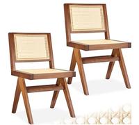 TecTake® Silla Retro Estilo Años 50, Ratán Vienés, Sin Reposabrazos, Madera Maciza, Silla Cocina, Muebles de Cocina, Muebles de Salon, Sillas de Comedor - 2 Unidades Roble Oscuro