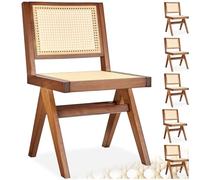 TecTake® Silla Retro Estilo Años 50, Ratán Vienés, Sin Reposabrazos, Madera Maciza, Silla Cocina, Muebles de Cocina, Muebles de Salon, Sillas de Comedor - 6 Unidades Roble Oscuro