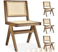 TecTake® Silla Retro Estilo Años 50, Ratán Vienés, Sin Reposabrazos, Madera Maciza, Silla Cocina, Muebles de Cocina, Muebles de Salon, Sillas de Comedor - 4 Unidades Roble Claro