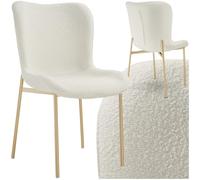 TecTake® Silla Tapizada en Tejido Bouclé, Ergonómica Scandi Con Asiento Alto Acolchado, Patas de Acero Con Tapas Antideslizantes, Montaje Rápido - Para Tocador, Comedor o Cocina - Blanco/Dorado