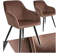 TecTake® Silla Tapizada en Terciopelo, Sillas de Comedor Ergonómicas y Versátiles, Gran Estabilidad y Capacidad de Carga, Sillas Cocina Elegante - 2 Sillas Marrón/Negro